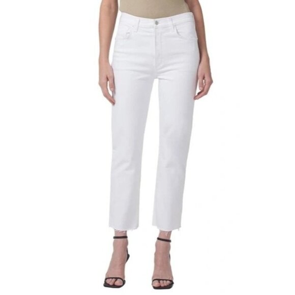 Citizens of Humanity Daphne‎ High-Rise Raw Hem Cropped Jeans White Women Size 33 - Picture 1 of 16